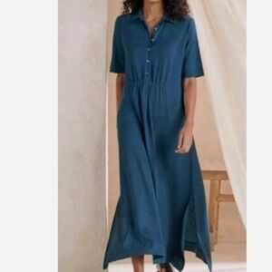 Poetry Blue Linen Dress Pockets Originally $219